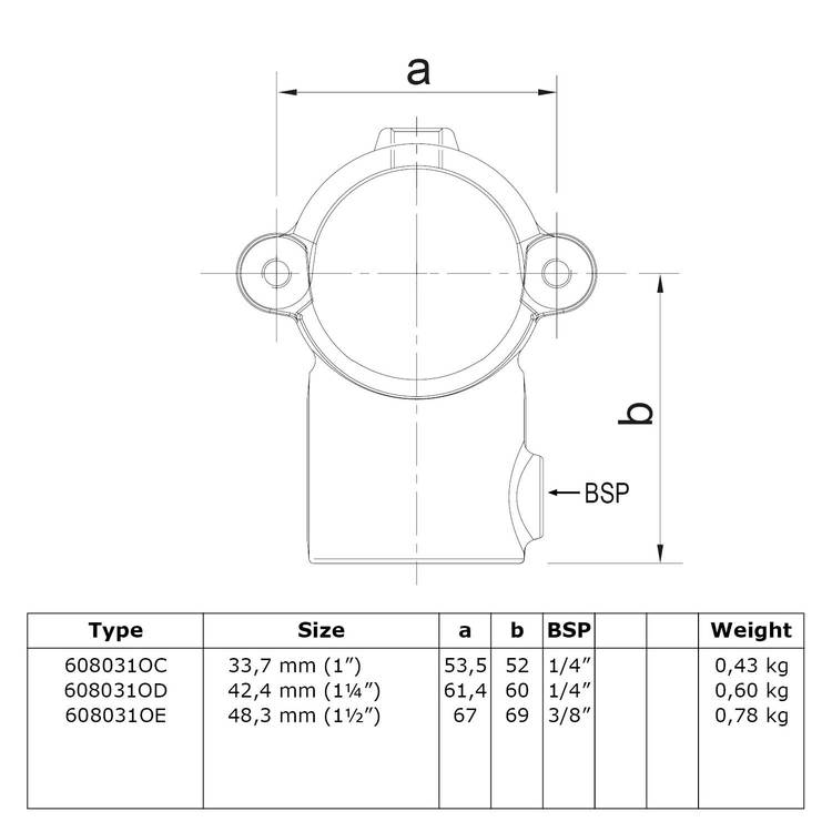 Buiskoppeling Open klapbaar T-Stuk-C / 33,7 mm